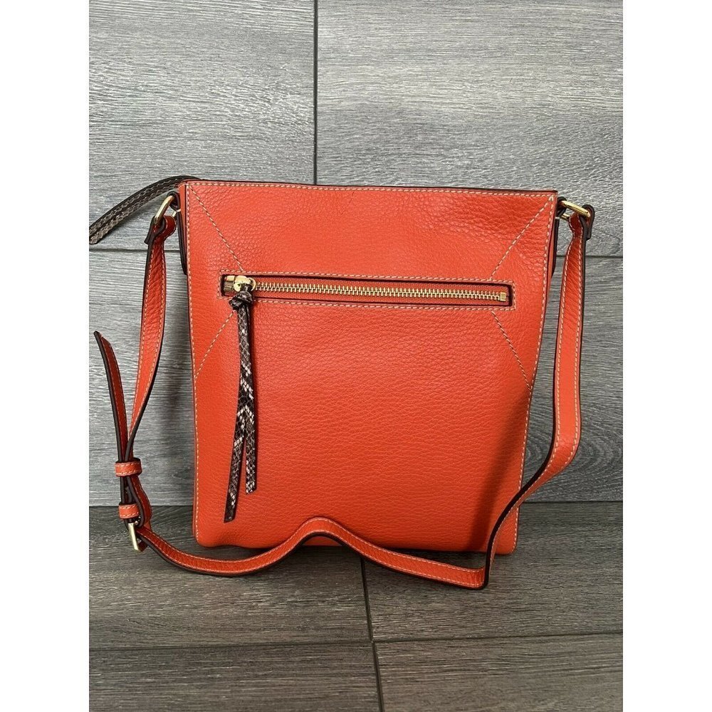 G.I.L.I Pebble Leather Flat Crossbody Persimmon Bag